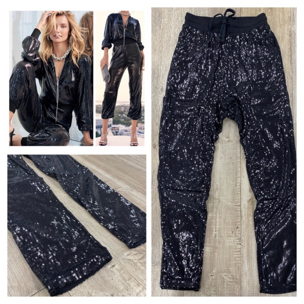 24HRS black sequin joggers